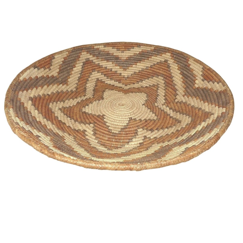 Vtg Handwoven Coiled Wedding Basket Bowl Star Pattern 16.5" Native American